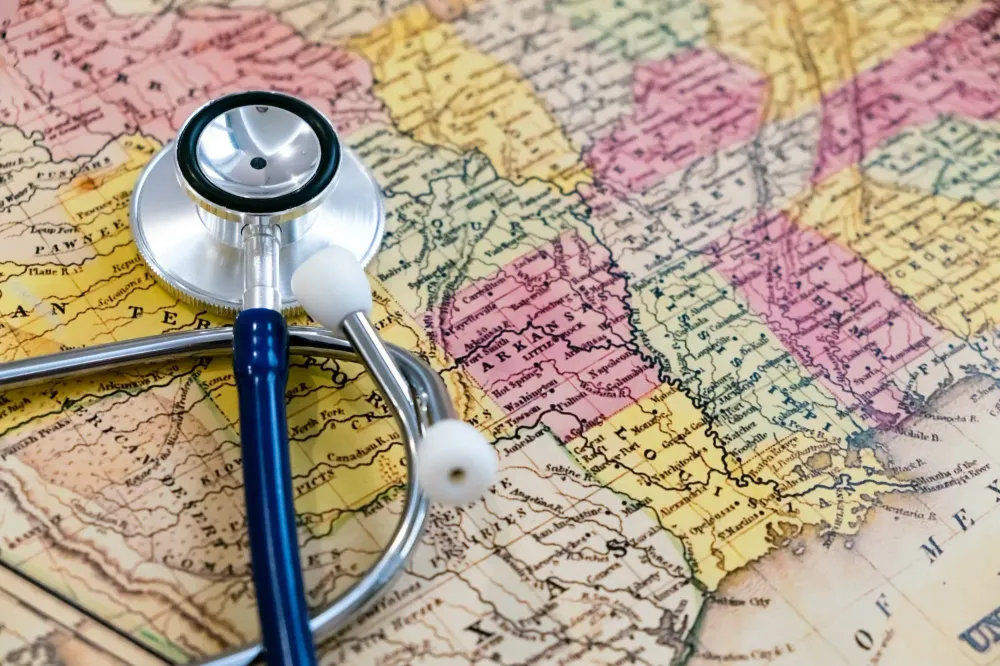 Stethoscope on top of map of the United States